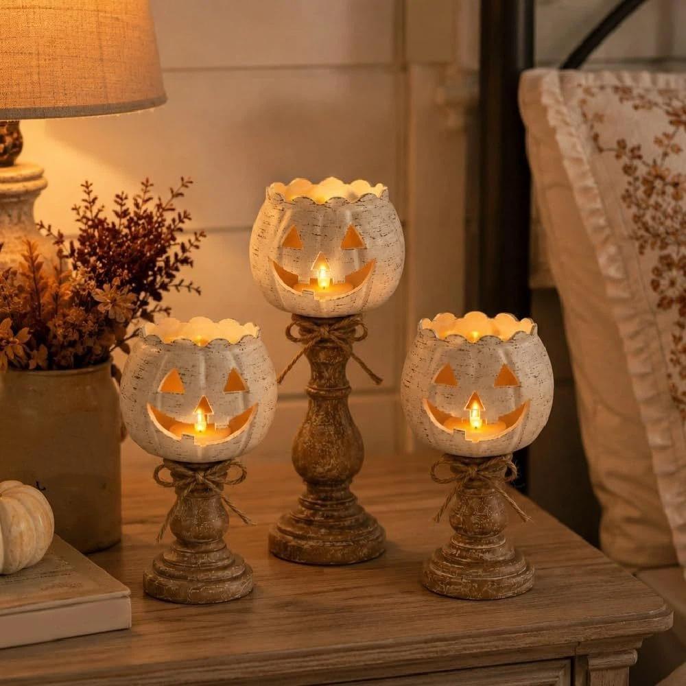 Vintage Style Halloween Pumpkin Lamp Antique Finish Tealight Candle Holder Lamp Autumn Home Decor