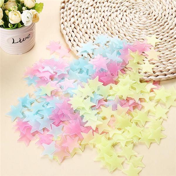 500PCS  Living Bedroom Luminous Fluorescent Color Decal Home Decor Stars Glow Wall Stickers Baby Kids