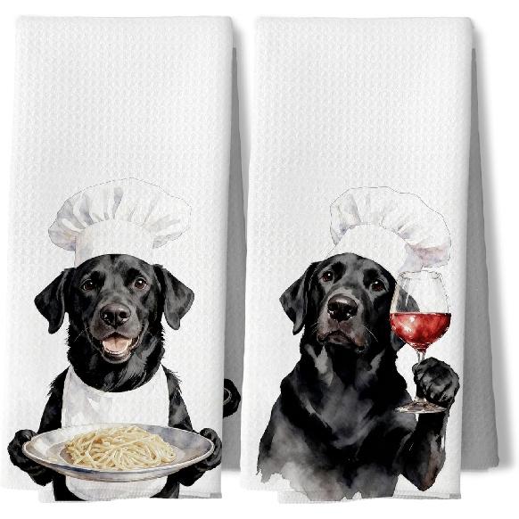 Funny Black Labrador Retriever Kitchen Dish Towels, Black Lab Gifts, All Food Must Go to The Lab for Testing Decorative Hand Tea Towels for Kitchen