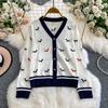 Autumn Spring Women Sweet College V-neck Dog Embroidery Knitted Sweater Single Breasted Cardigans Tops