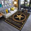 Golden Star Emblem on Black Rug - Non-slip rug suitable for living room and bedroom sofas.