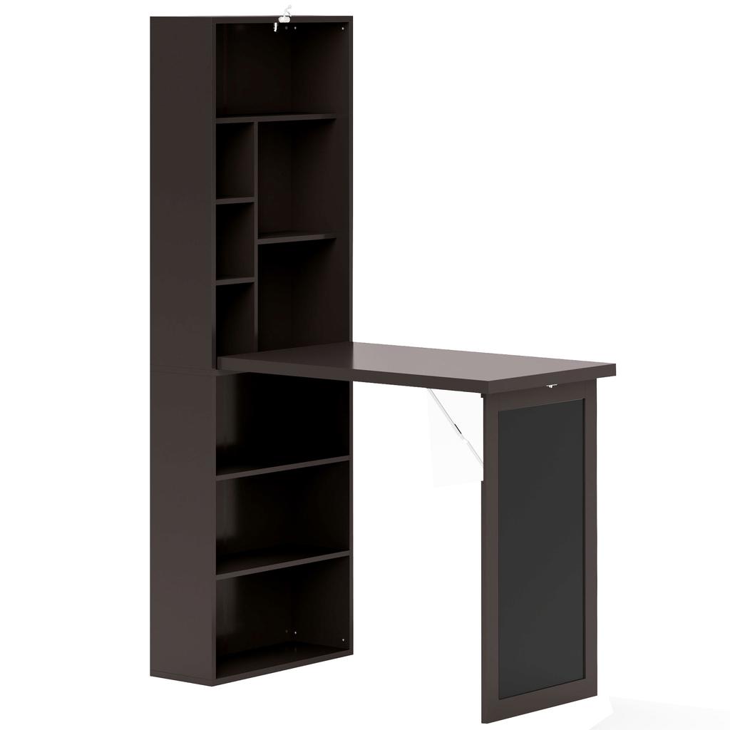 Foldable Wall Mounted Desk With Storage Chalkboard Bookshelf Adjustable Shelf Workstation