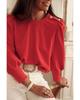 Red Button Tab Detail Long Sleeve Top