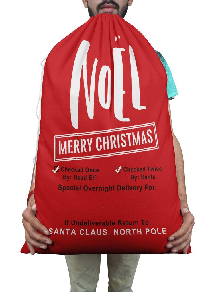 Printtoo Упаковка из 2 специальных рождественских мешков со шнурком, очень большого размера, для многоразового хранения рождественских подарков, 27x20 дюймов