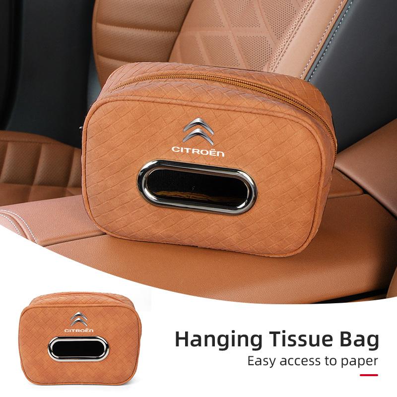 Car Plaid Tissue Holder Leather Tissue Box Seatback Hanging Bag Accessories For Citroen C4 C3 C5 C1 C2 C-Elysee Berlingo Picasso