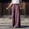 Johnature Women Vintage Wide Leg Pants Patchwork Loose Trousers Summer Solid Color Elastic Waist Long Pants