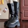 Block Heel Single Boots Autumn New Round Toe Rear Zipper Platform Anti-Slip Wear-Resistant Tall Boots
