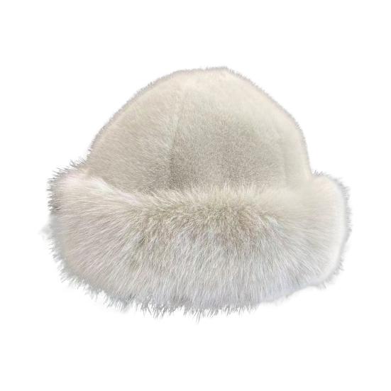 Women Winter Hat Thick Plush Faux Fur Heat Retention Windproof Mongolia Style Bucket Hat Solid Color Outdoor Cycling Skiing Panama Cap