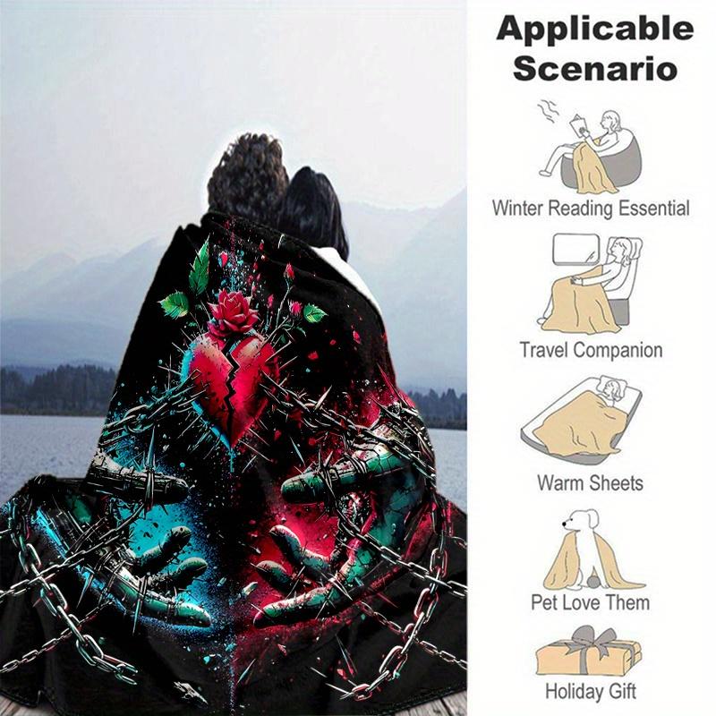 1pc Broken Heart in Chains Blanket Seasonal Universal Home Decorative for Room, Gift Idea, Living Room, Travel, Camping