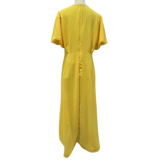 Летнее платье макси с V-образным вырезом, шнуровкой на талии, рукавами-фонариками, однотонное, свободное