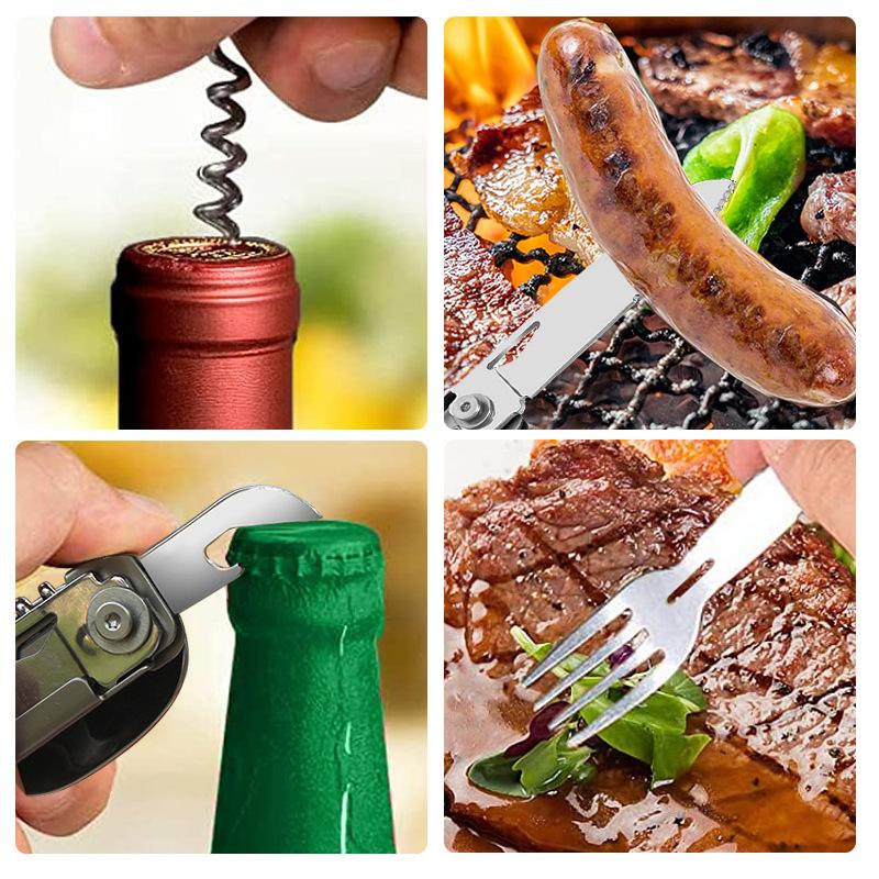 Multifunctional EDC Folding Outdoor Tableware Camping Portable Meal Knife Fork Spoon Bottle Outdoor Camping Cookware Titanium