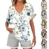 Womens Short Sleeve V-Neck Shirts Floral Print Loose Casual Basic Tees Summer Tops