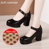 Women's High Heel Shoes Genuine Leather Pumps Platform Mary Jane Shoes Women Office Work Shoe Women's Wedding Shoes 32-43
