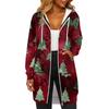 Women's Fashionable Christmas Printed Long Sleeved Drawstring Hooded Zipper Pocket Long Casual Sweatshirt Jacket