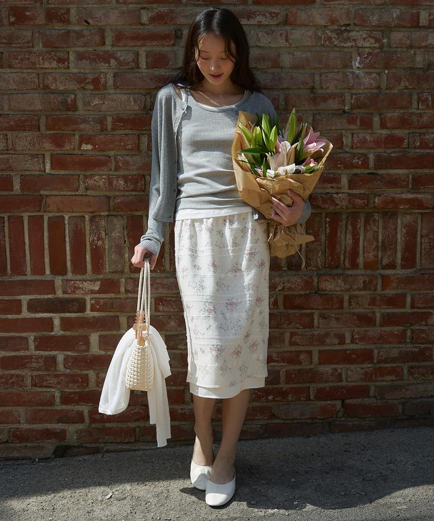 Rob Rob Layered Floral Lace Midi Skirt_Floral