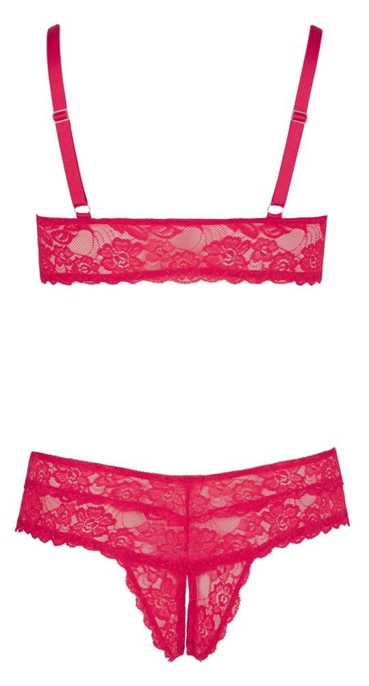 Cottelli CURVES - Red Lace Bra and Crotchless Thong Set 2XL