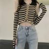 Autumn Winter Polo-neck Off the Shoulder Knitting Striped Crop Top Women Long Sleeve Hollow Zipper Sweater