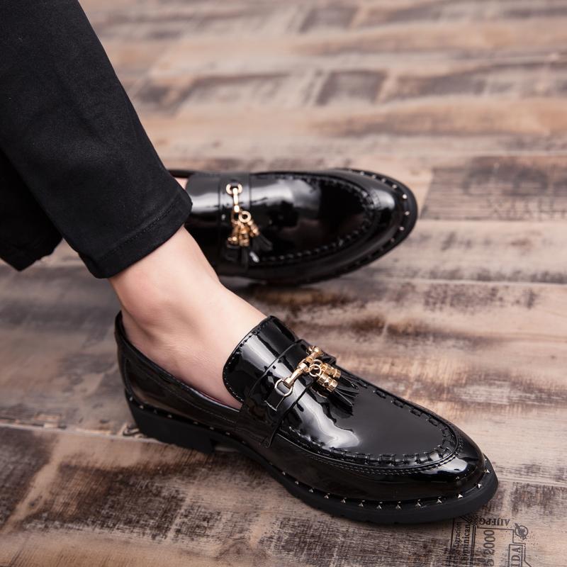 FashionLeather Men's Shoes Slip On Tassel Loafers Black Party Fashion Outdoor Casual Shoes Retro Style Men Shoes Big Size 47
