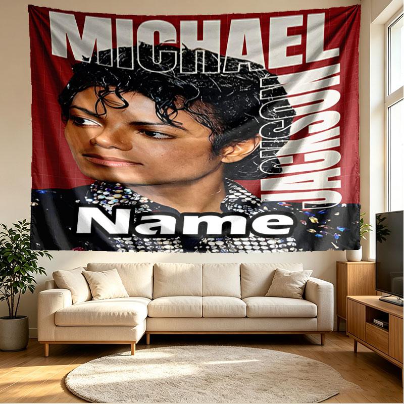 Custom Name Personalized Michael Jackson Print Tapestry, Wall Art Decor, Bedroom, Dorm, Apartment, LivingRoom, Party Backdrop, Gift for Birthday