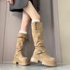 Autumn Winter Thick Heel Women Knee-High Boots Fashion Belt Buckle Shoes Ladies Mordern Long Botas De Mujer