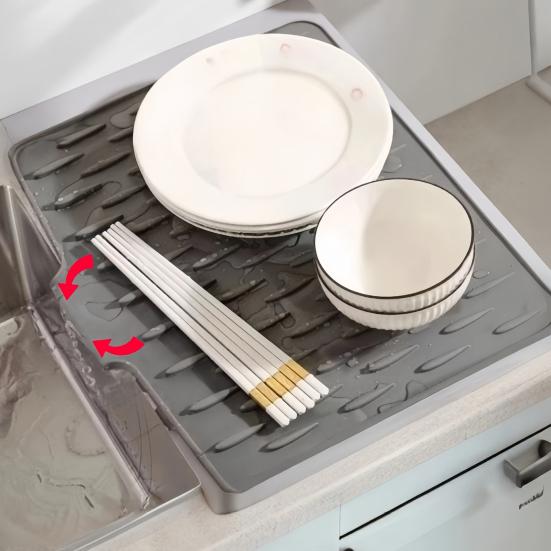 Силиконовый коврик для слива Толстый коврик для сушки посуды с дренажем Термостойкий Нескользящий Барный коврик для раковины для столешниц