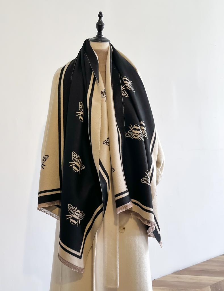 Мода Жаккардовые женские шарфы из пашмины с бахромой Зимние теплые бренды Дизайнерские кашемировые шарфы с пчелами Одеяло Мягкие шали