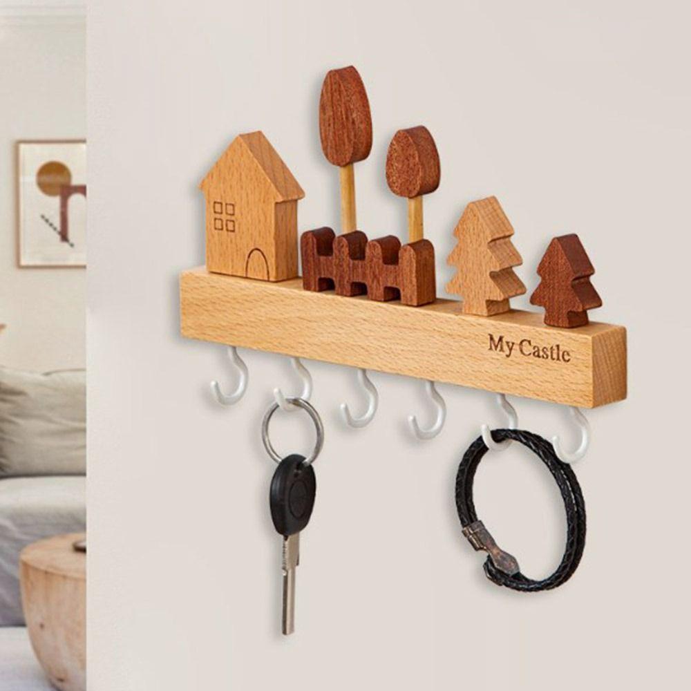 Solid Wood Key Storage Holder non-toxic Decorative Hook Entryway Organizer Key Hook Rack  Entryway