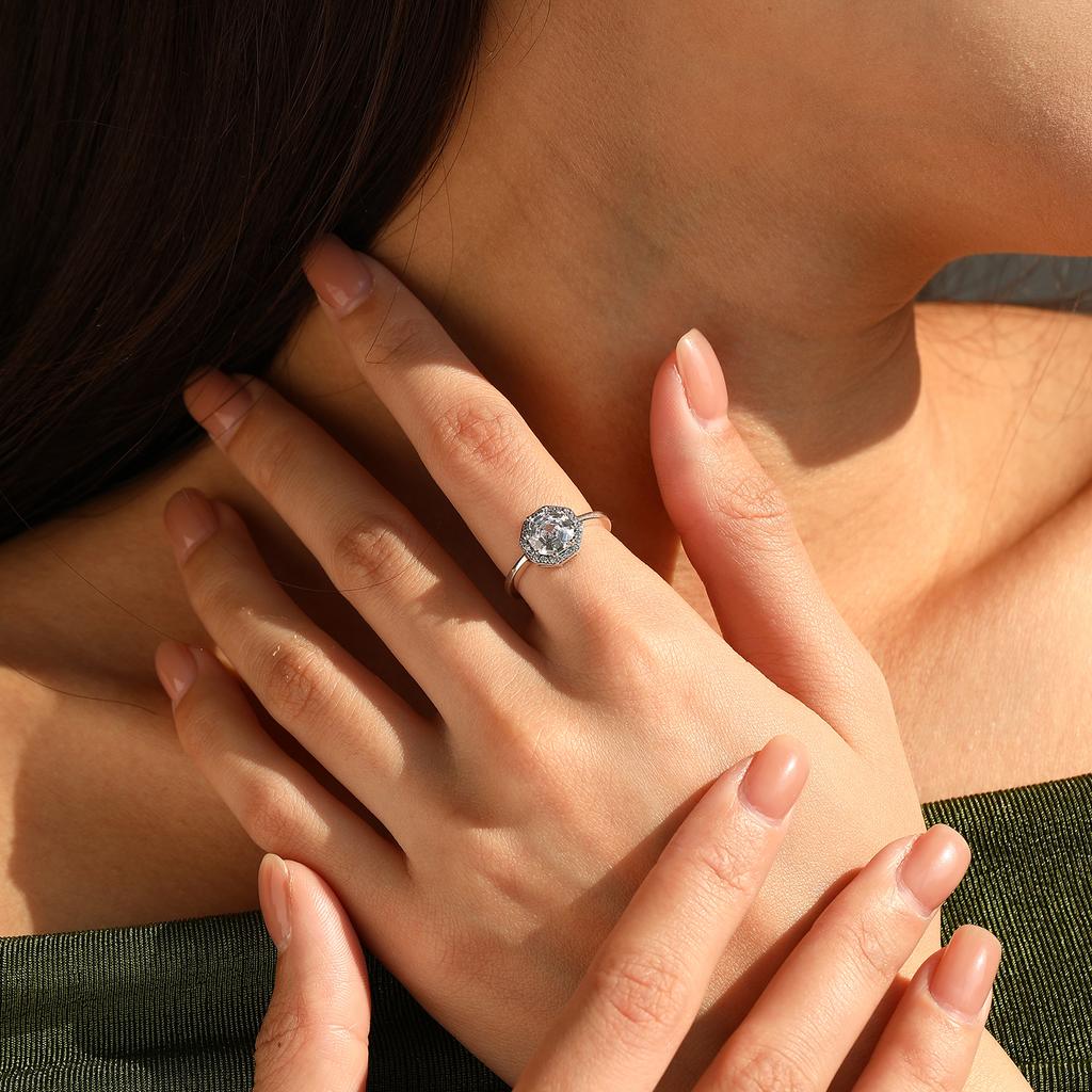 MODIAN 925 Sterling Silver Exquisite Octagon Rings Elegant Halo Emerald Cut Finger Rings For Women Dating Fine Jewelry Gifts