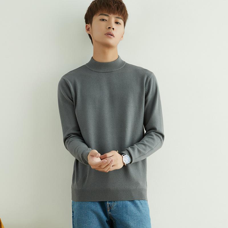 Осенне-зимний свитер с полувысоким воротником, мужской пуловер, свободный, однотонный, красивый вязаный свитер, модный, универсальный, базовый, шерстяной свитер, с длинным рукавом