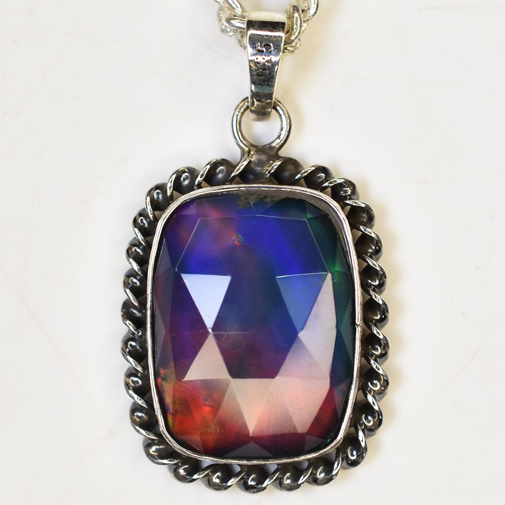 Natural Opal 35.6 Ct Cushion Cut Sterling Silver Pendant