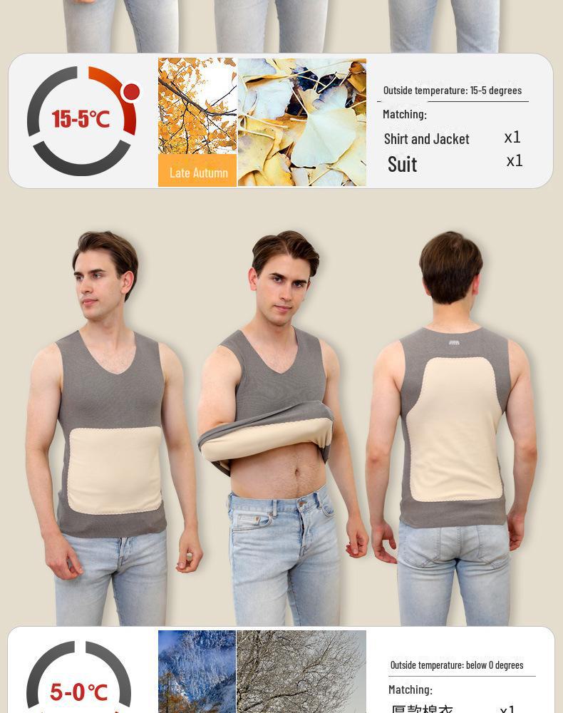 Мужской бесшовный шелковый жилет: Теплый, на бархатной подкладке, с подогревом сзади, облегающий крой, большой размер, идеально подходит для осени и зимы.