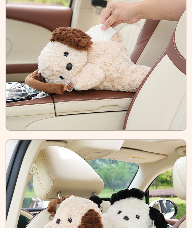 Plush Dog Car Tissue Box: Cute Hanging Cartoon for Car Interiors