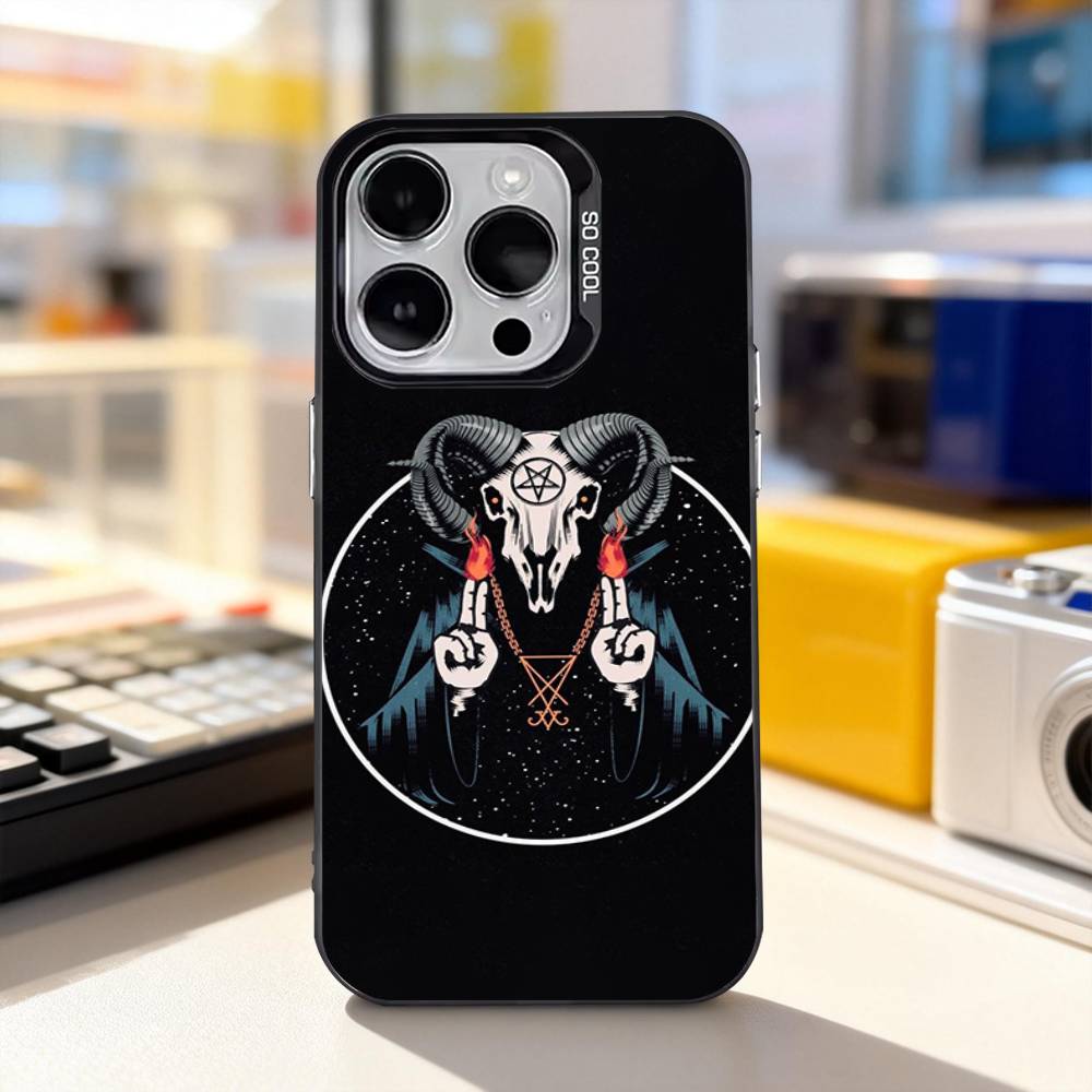 S-Сатанинская Адская Пентаграмма Чехол для Телефона Для iPhone 17,16,15,14,13,12,11,Pro,XS,Max,Plus,Mini,SE4,E IMD Матовый Черный