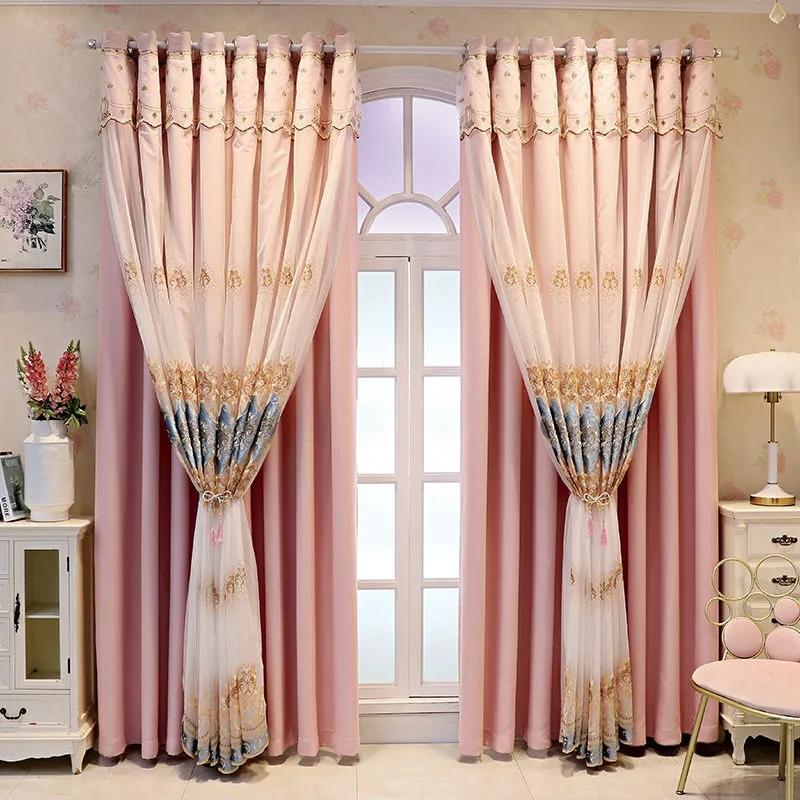 Шторы двухслойные вышитые шторы для спальни, дома, затемняющие шторы для гостиной с карнизом из пряжи