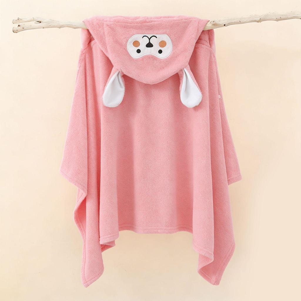 Kids' Soft Coral Velvet Hooded Bathrobe & Blanket