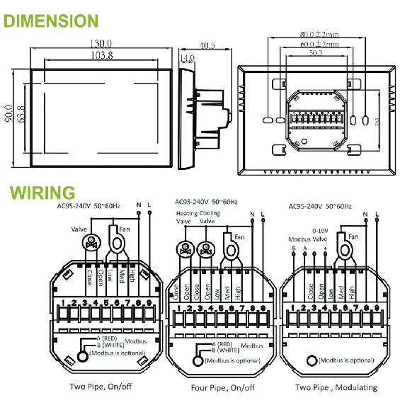 TUYA WIFI/RS485 Modbus RTU Программируемый термостат для управления 2/4-ходовым клапаном Отопление/Охлаждение HVAC Воздушная система 24В/220В