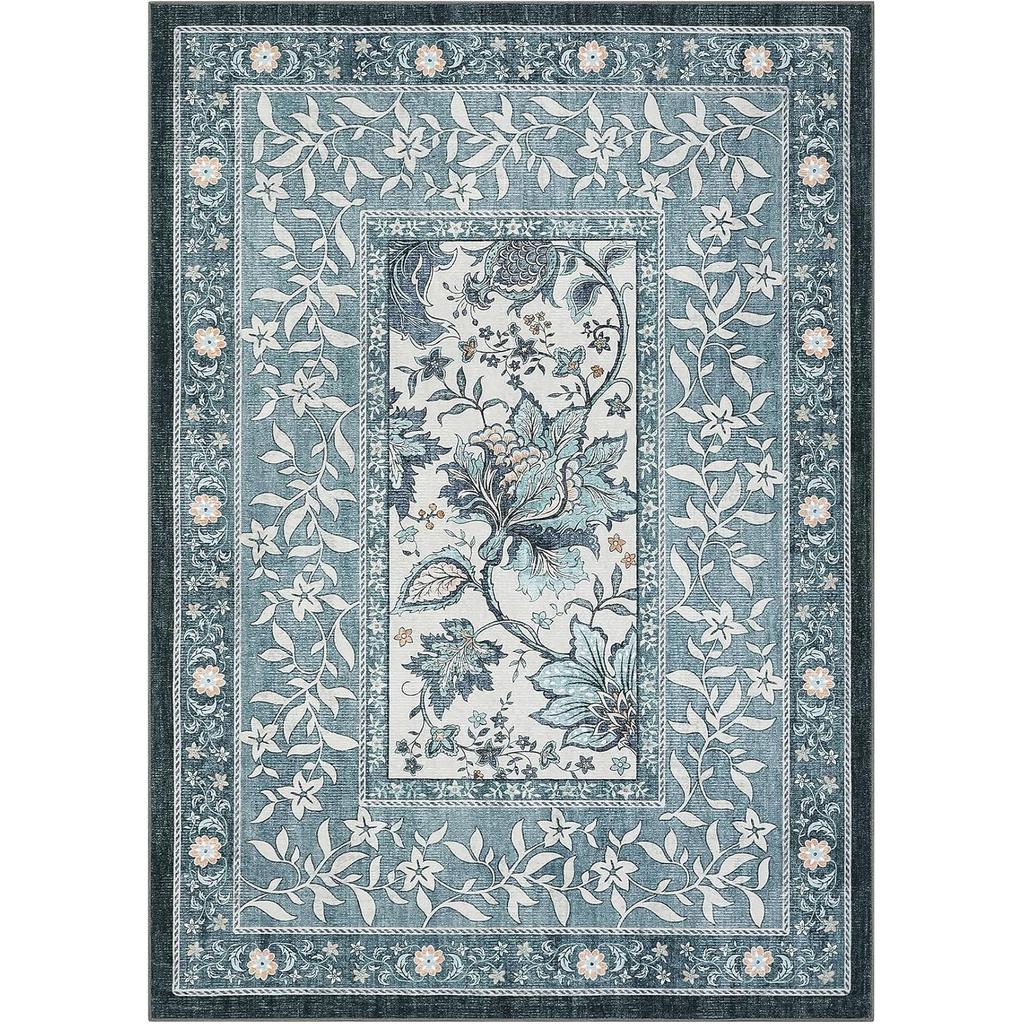 Green Living Room Carpet Soft Plants Flower Bedroom Bedside Floor Mat Vintage Home Decoration Cottagecore Non-Slip Washable Rug