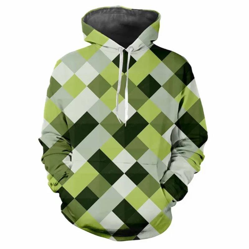 3D-печатный цветной клетчатый геометрический узор мужская мода повседневная хип-хоп персонализированная толстовка с капюшоном нейтральный ретро свободный свитшот