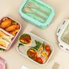 850ML Lunch Box Large Capacity Portable Two Compartments Bento Container with Tableware Office Supply