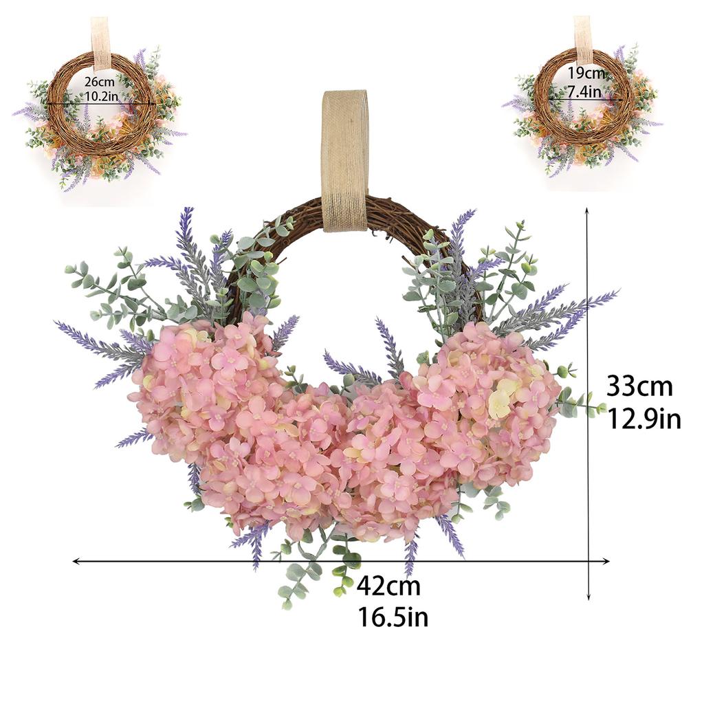 Lavender Hydrangea Flower Wreath Wall Door Silk Flower Pink Artificial Floral Wreath for Bakery Window Cafe Counter