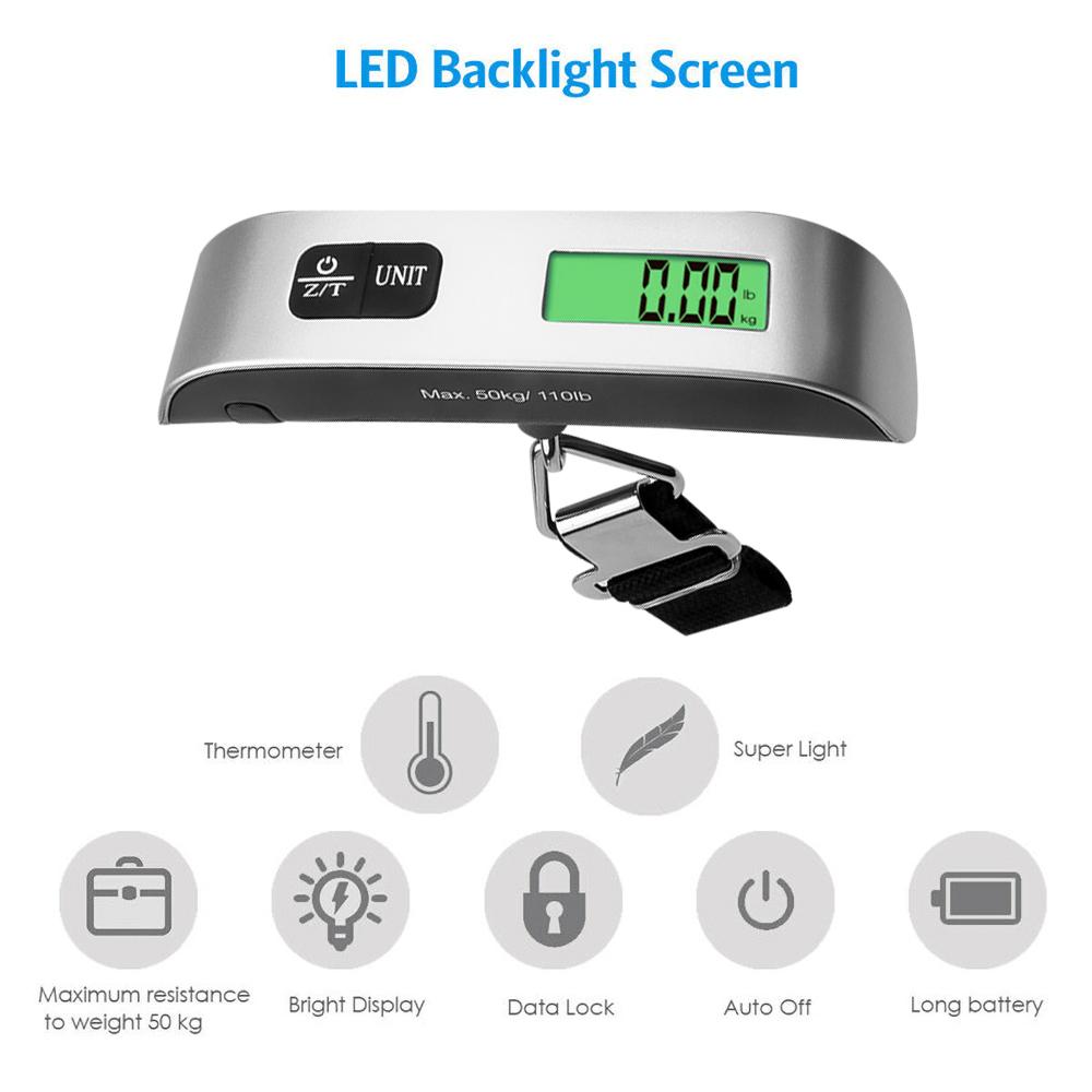 50kgx10g LCD Digital Scale Electronic Luggage Hanging Weight Scale Portabal Handheld Travel Suitcase Baggage Fishing Hook Scale