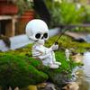 Shaking Head Fishing Skull Resin Mini Skeleton Fisher Sculpture Halloween