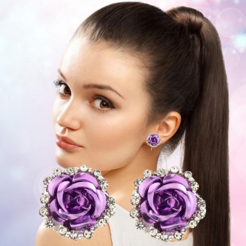 Women's Rose Shaped Alloy Stud Earring Austrian Earrings for Women Gift