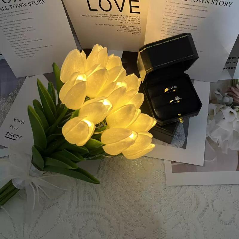 5/10pcs LED Tulips Artificial Flowers Flower Bouquet Night Light for Desktop Room Home Garden Decoration Wedding Birthday Gift