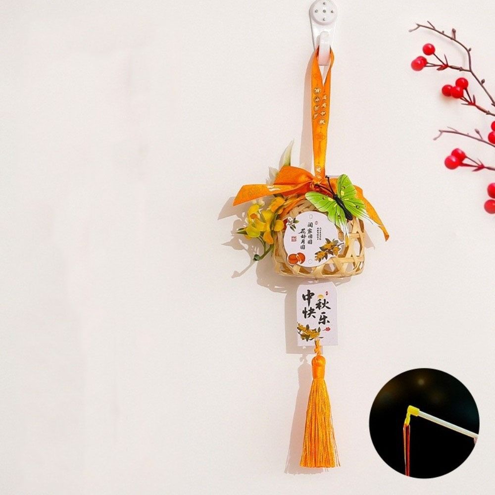 Bamboo Weaving Cage Mid-Autumn Festival Lantern LED Light Bamboo Portable Lantern Gifts