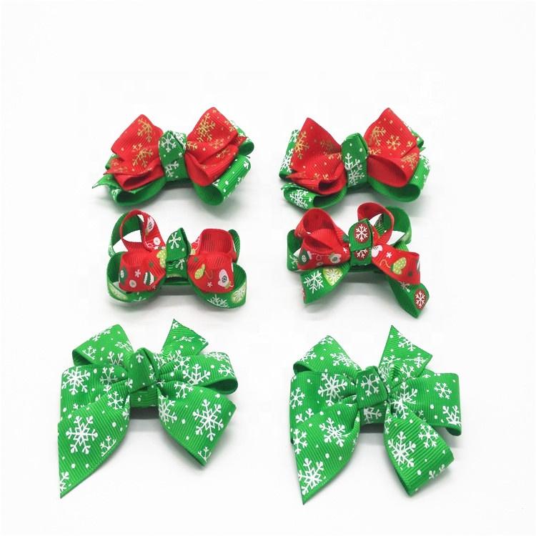 Personalized Christmas Grosgrain Hair Bows With Clips for Festival Decoration
