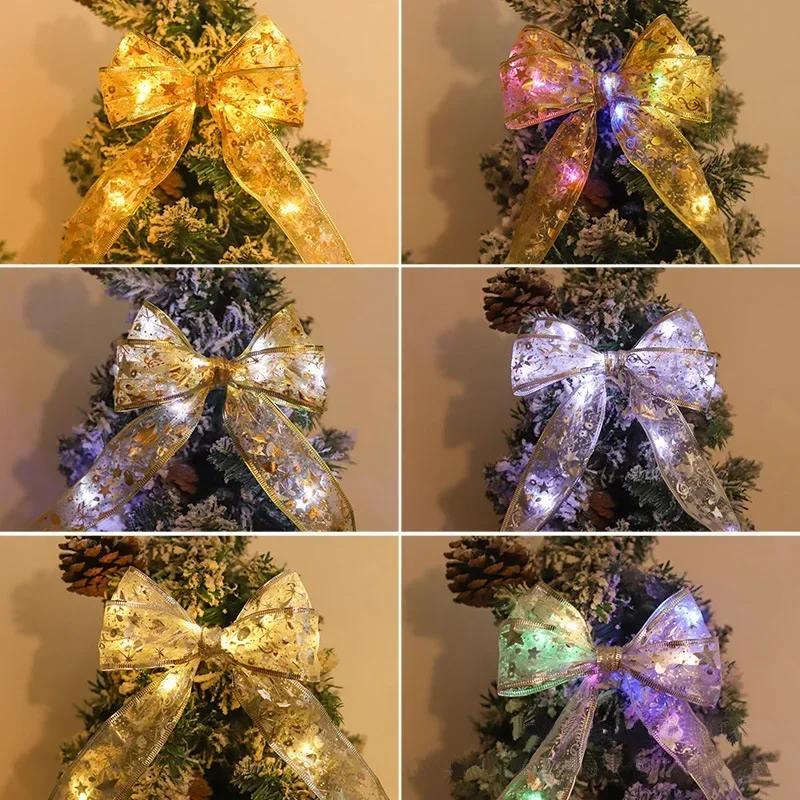Christmas Ribbon Fairy Light Christmas Decoration DIY Bows String Light Tree Ornaments For Home Xmas Decor New Year Navidad