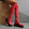 Осень Зима Новые Ботильоны с Круглым Носком на Молнии Плиссированные на Платформе Нескользящий Блочный Каблук Сапоги Стрейч для Длинных Ног Узкие Сапоги