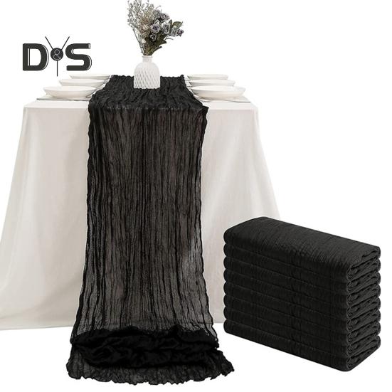 Дорожка для стола на свадьбу, марлевая, в стиле Хэллоуина, плиссированная, чистого черного цвета, устойчивая к пятнам, многоразовая, для защиты стола, украшения, для банкета, выпускного вечера