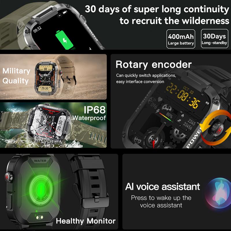 1.85" Outdoor 5atm Waterproof Smart Watch Men 400 Mah Large Battery Ai Voice Assistant Bluetooth Call Smartwatch Man